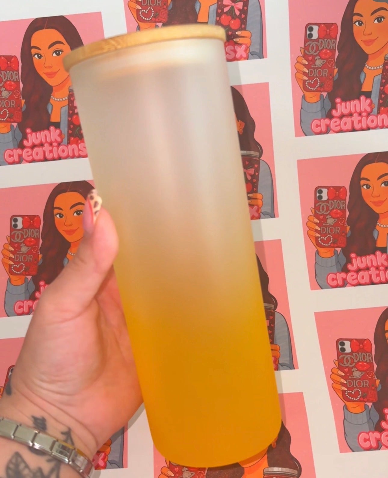 25oz ombré Glass with wrap plain lid