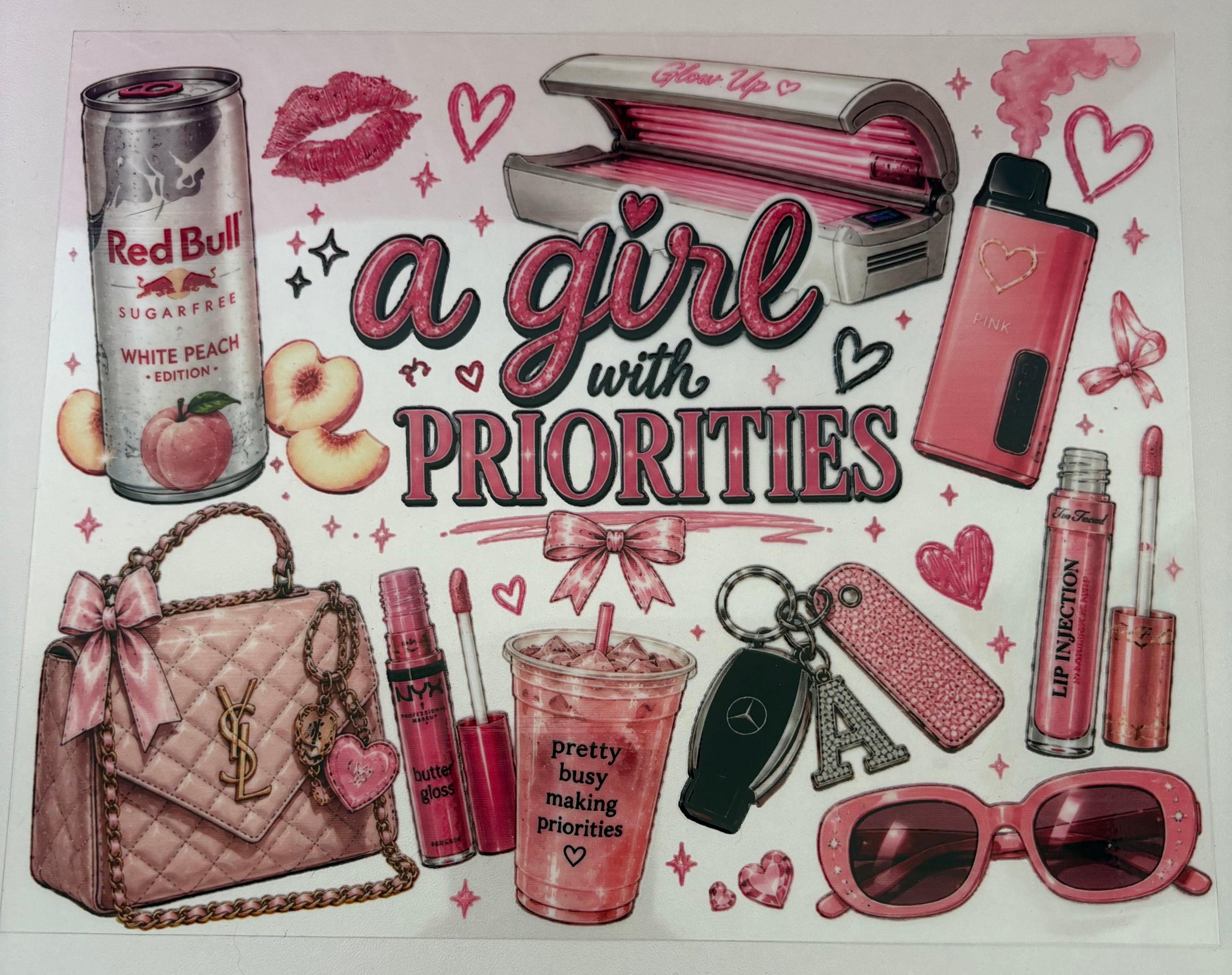 A girl with priorities wrap sunbed vape redbull