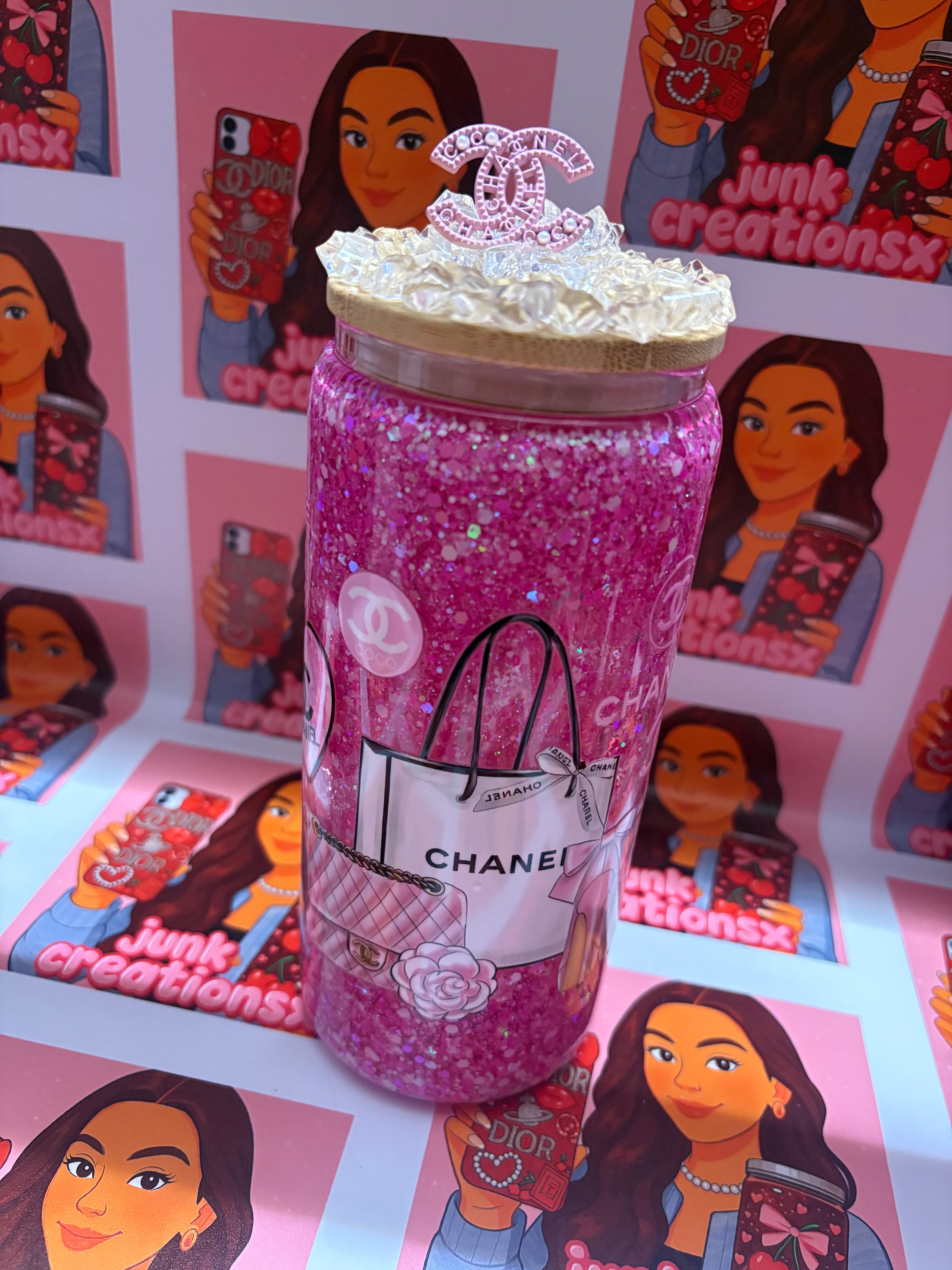 Glass Chanel Snowglobe with ice & charm