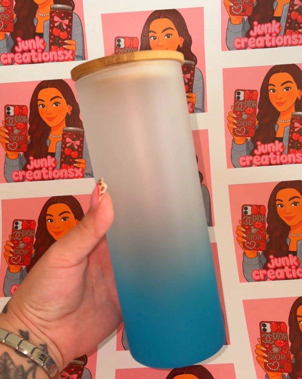 25oz ombré Glass with wrap plain lid