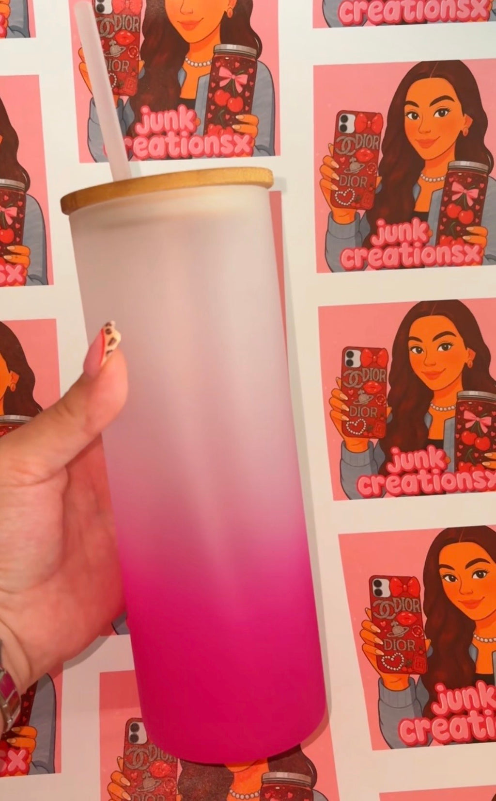 25oz ombré Glass with wrap plain lid