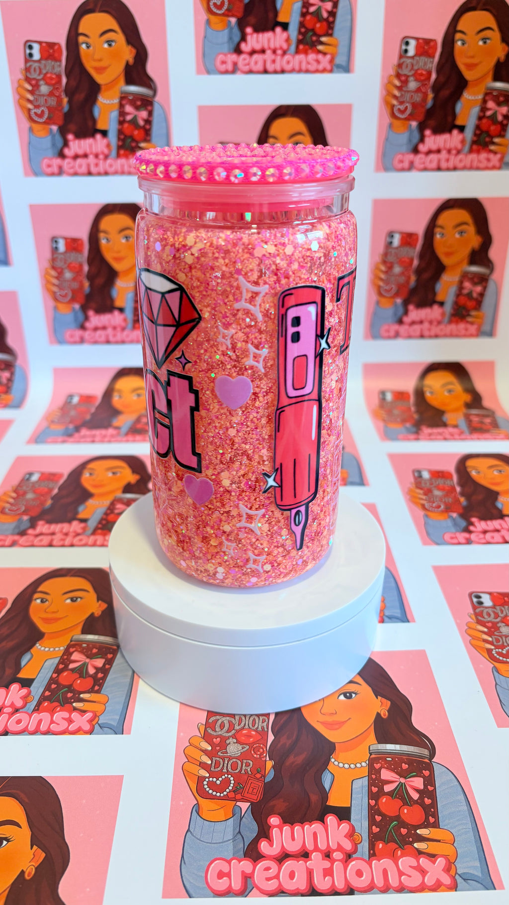 Tattoo addict 16oz snowglobe with gem lid