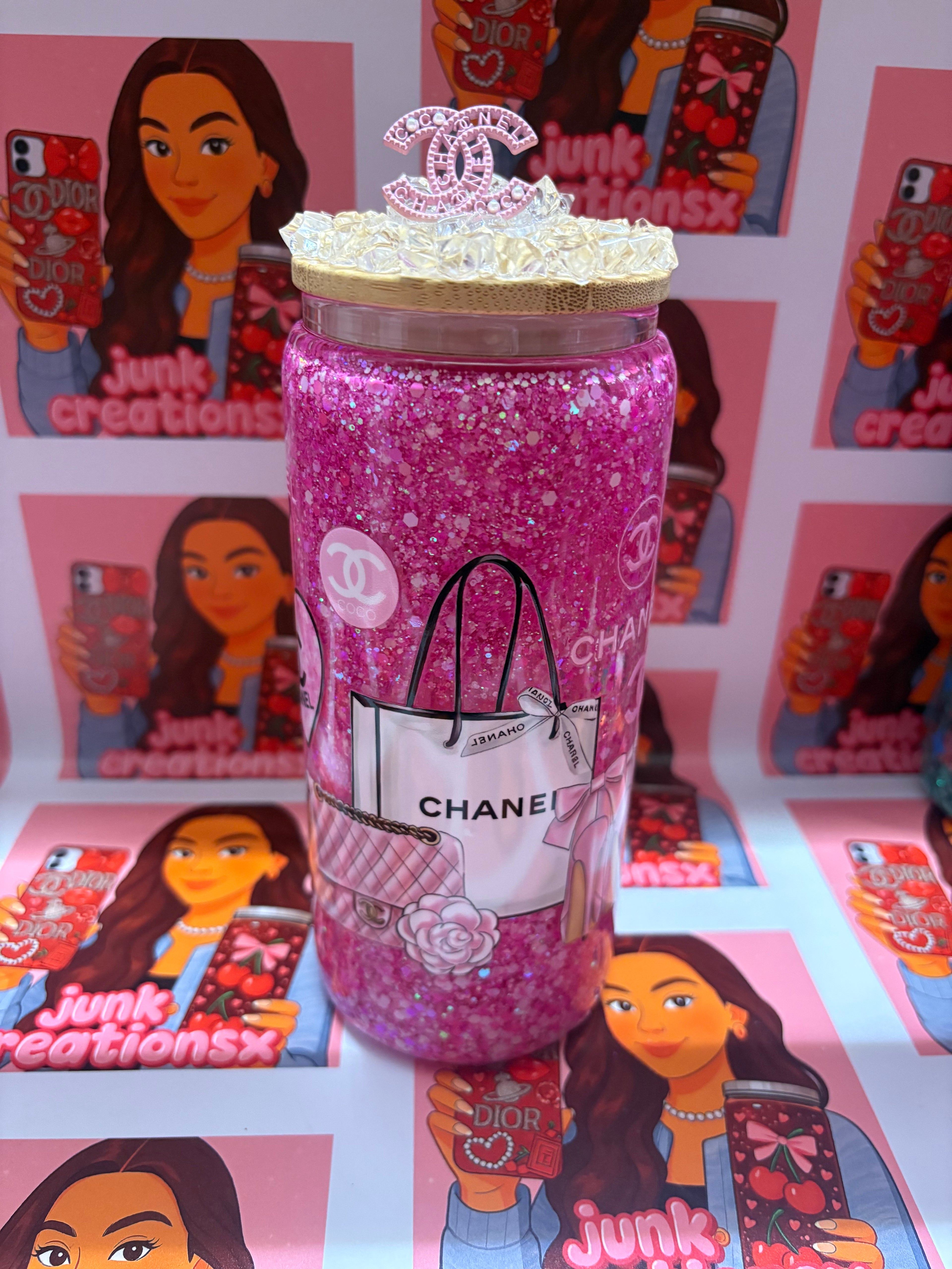 Glass Chanel Snowglobe with ice & charm