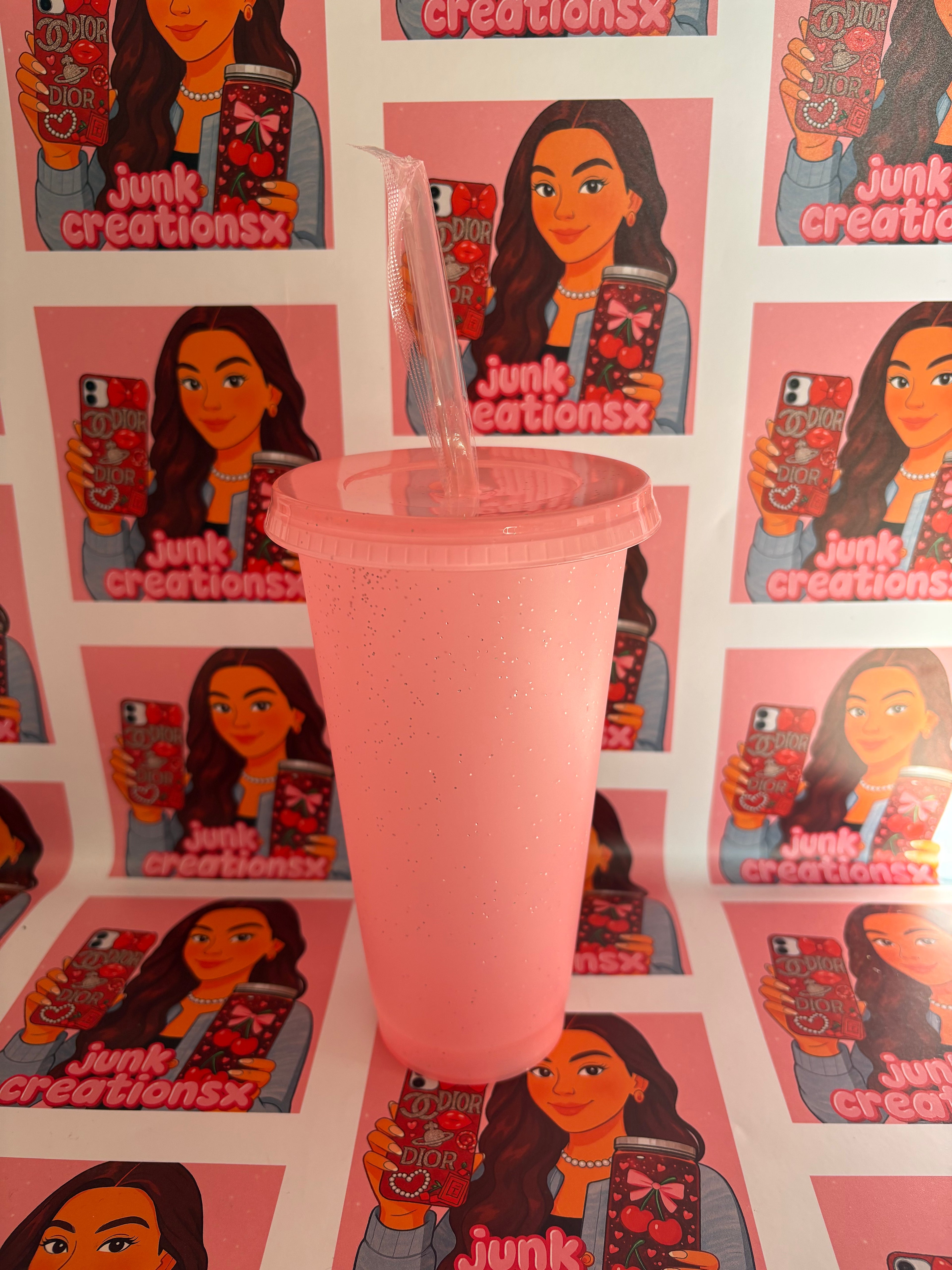 Pink sparkly cold cup